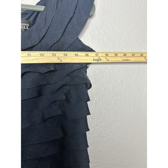 Adrianna Papell Ruffled Shimmer Sheath Dress Navy Blue Cap Sleeves Size 10 - Picture 3 of 6